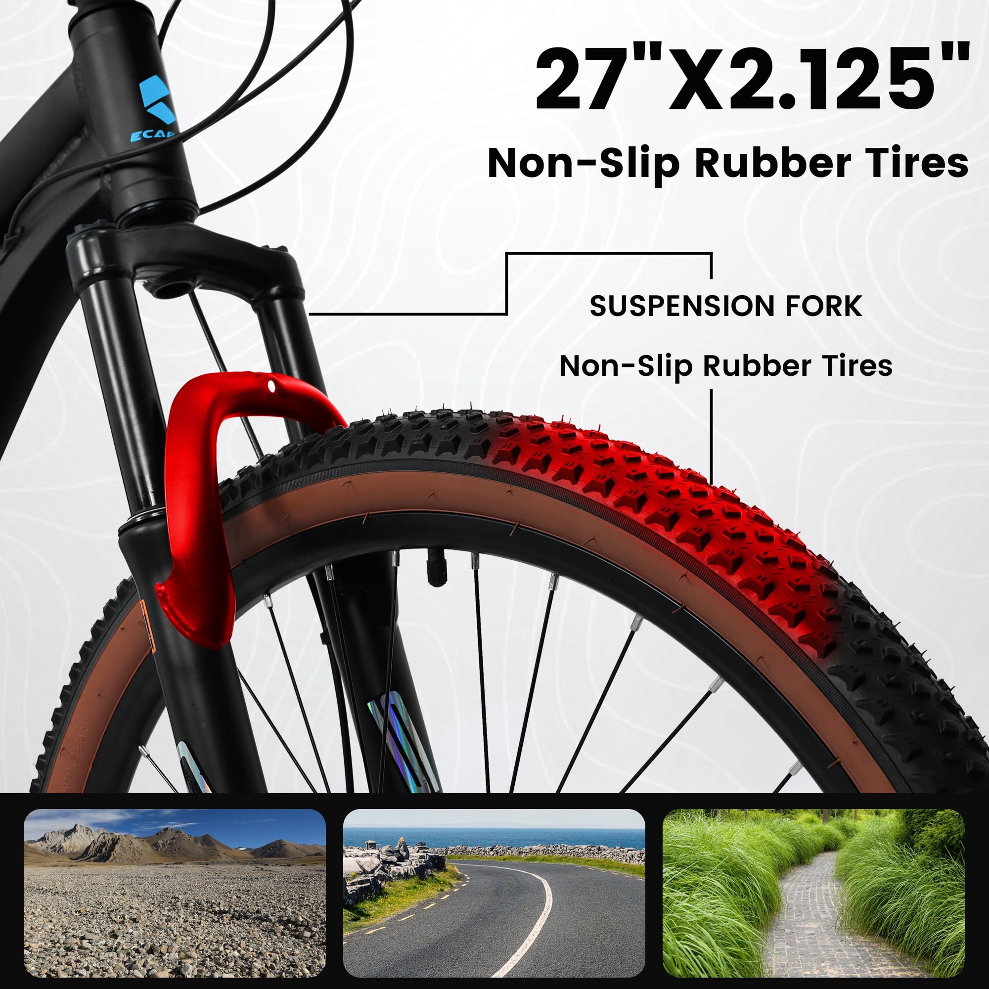 27 inch Mountain Bike for Adults, 21 Speed Mountain Bike w/ Disc Brakes, Commuter Bike, Trail Bike, City Bike for Men Women, Aluminum Frame, Suit for 5'4"-6'2", 85% assembled (Black)