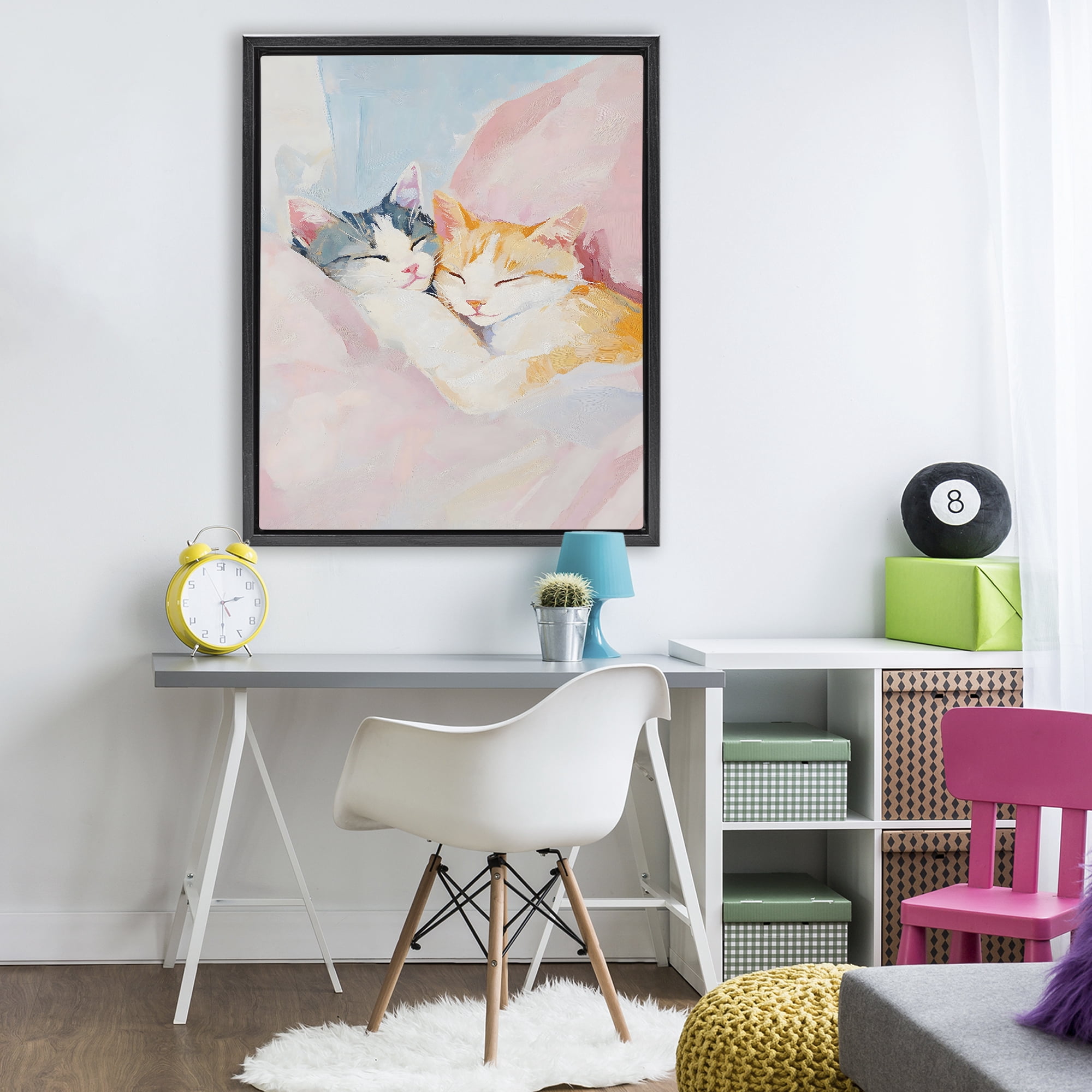 Stupell Industries Sleeping Kittens Embrace Black Framed Floater Canvas Wall Art, design by The Prints Vibe