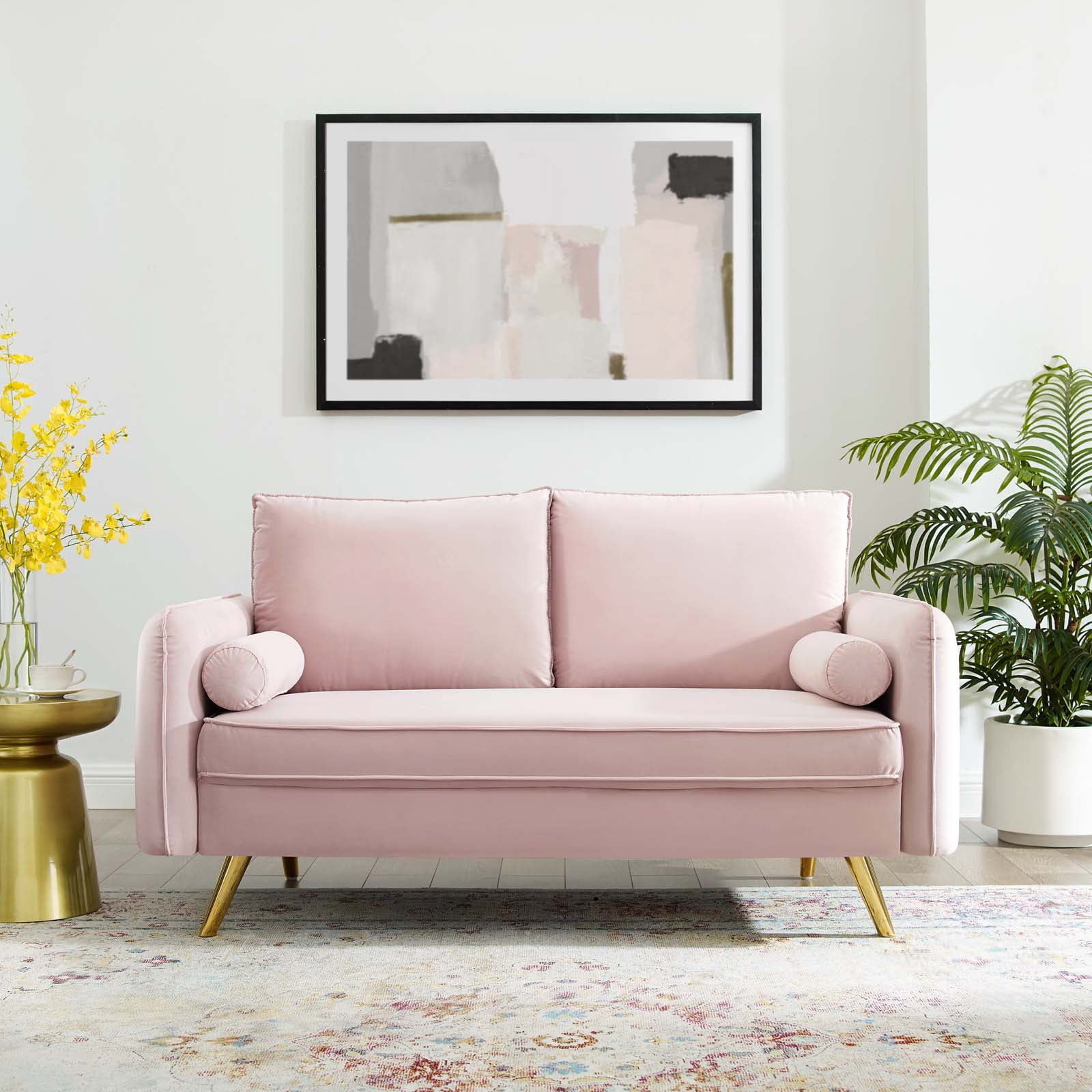 Modway Revive Performance Velvet Loveseat, Pink