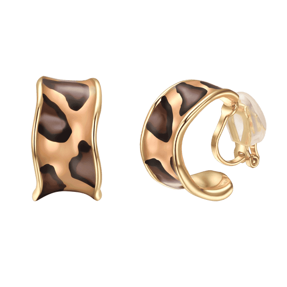 Yoursfs Gold Plated Chunky Hoop Earrings for Women Leopard Print Clip on Earrings Hypoallergenic Non Piercing Ear Clips Jewelry Gift