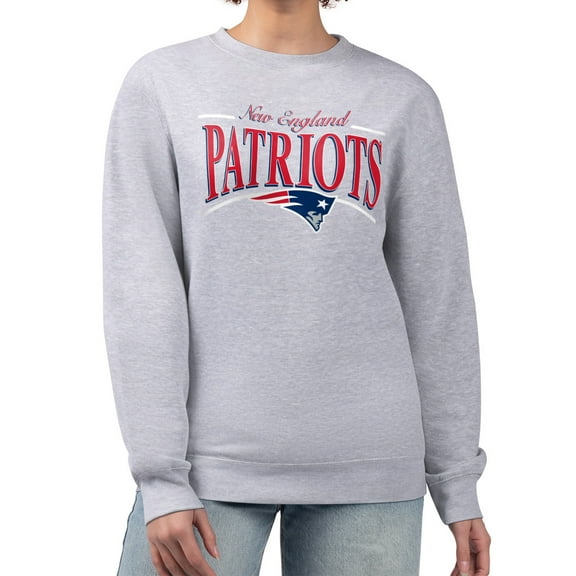 Women's Starter Gray New England Patriots Arch Stripe Fleece Pullover Sweatshirt