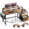 thumbnail image 1 of Exenoray 56.5" Computer Desk with Fabric File Drawers Cabinet, Reversible Home Office Desks with Power Outlets for Home Office, Rustic Brown, 1 of 7