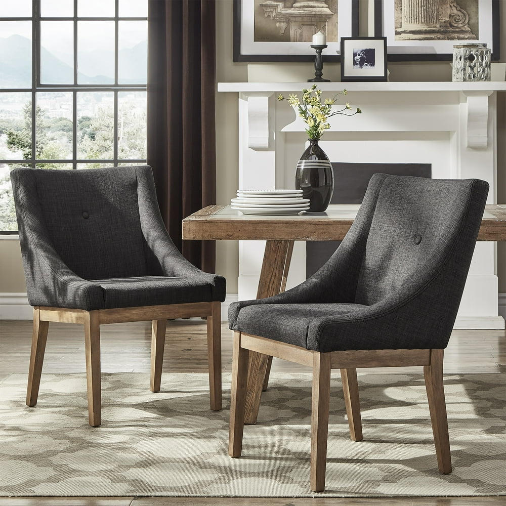 Weston Home Kirk Button Tufted Slope Arm Linen Dining Chair, Set of 2, Dark Gray