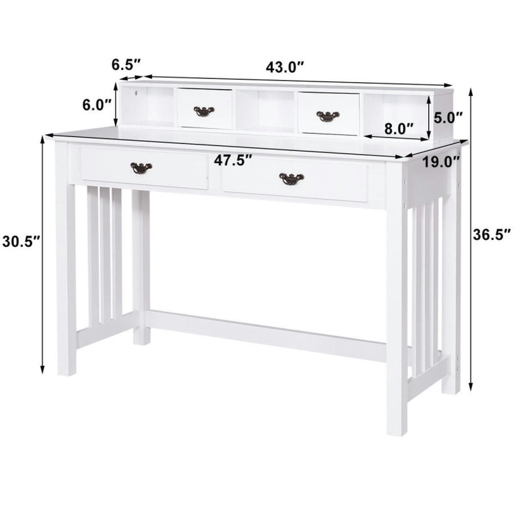 Demi Bonn Computer Desk with 4 Drawer Computer Study Table for Home Office Gaming Writing Workstation, White