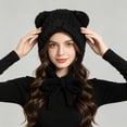 thumbnail image 3 of qolati Women Plush Bear Hat Warm Ear Protection Fall Winter Thickened Fuzzy Hat Earflap Beanie Warm Tropper Windproof Hooded Hat Headwear, 3 of 8