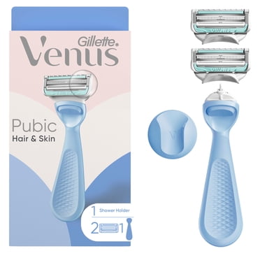 Venus Razor Kit for Pubic Hair & Skin, 1 Handle   2 Refills   Shower Hook, Purple