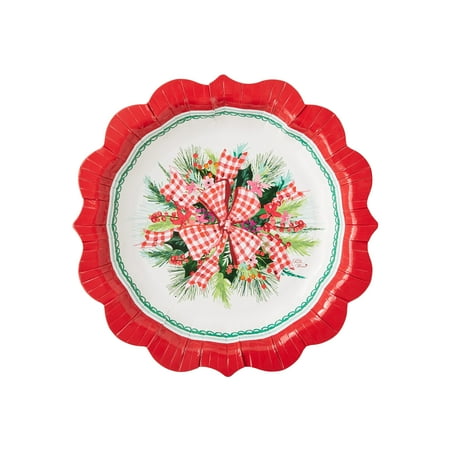 The Pioneer Woman Christmas Bow Disposable Dessert Plates, 8", 12 Count