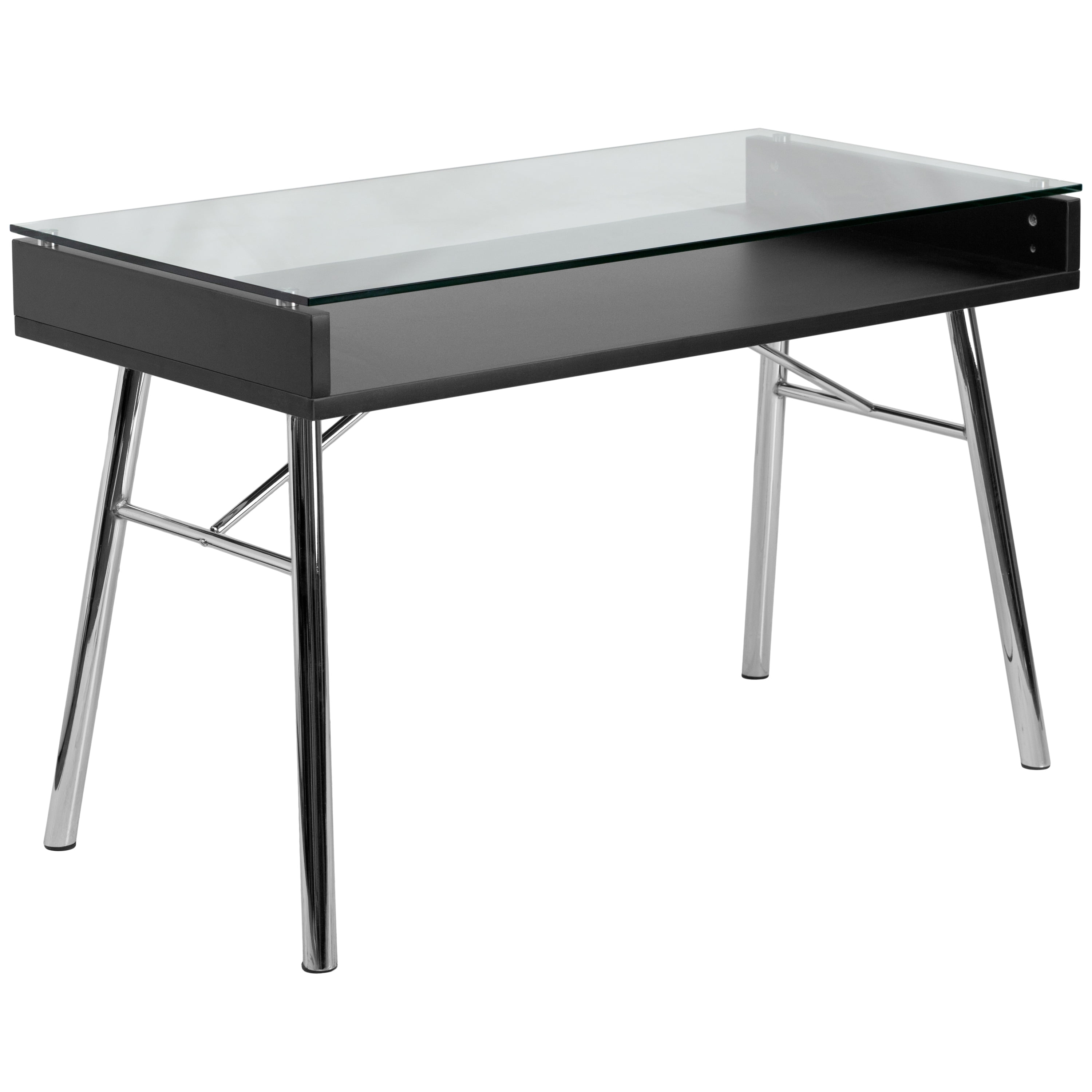Flash Furniture Tempered Glass Top Desk with Open Storage and Chrome