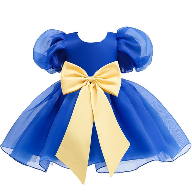 Robes de Princesse Fille Fleur Grand Nœud Papillon Robe de Bal Fête d'Anniversaire Manches Courtes Bouffantes 1-6T