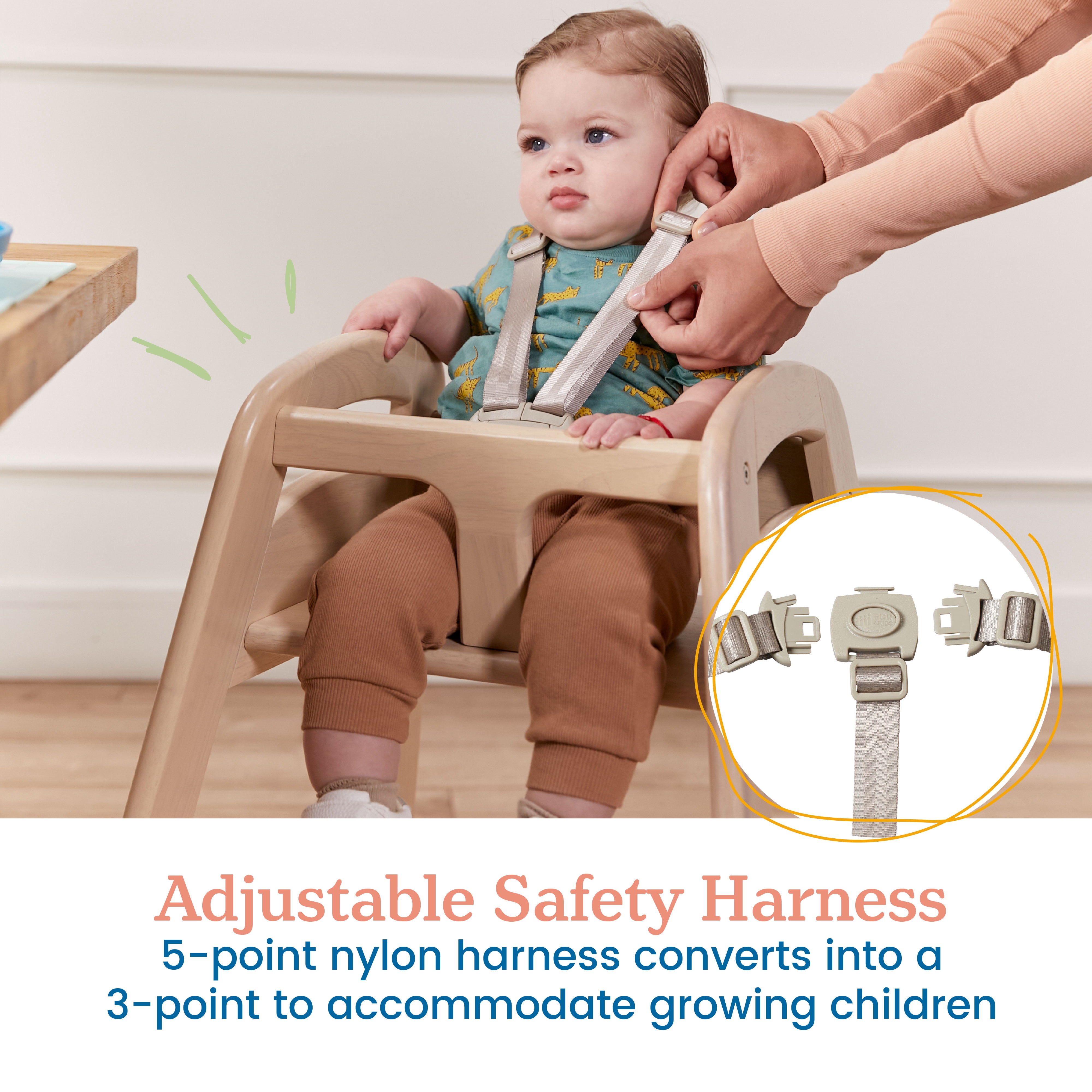 ECR4Kids ASATT Wooden Baby High Chair with Safety Strap, Childrens Furniture, Antique White