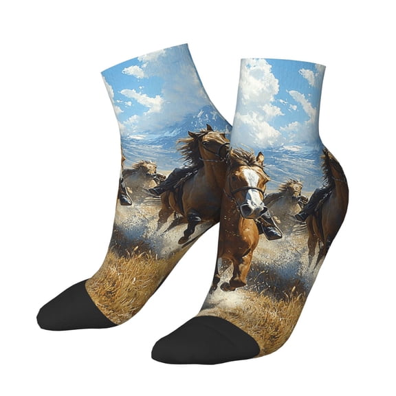 Low Cut Unisex Novelty Crew Socks Casual Ankle Socks for Men Women, Western Horses Runing
