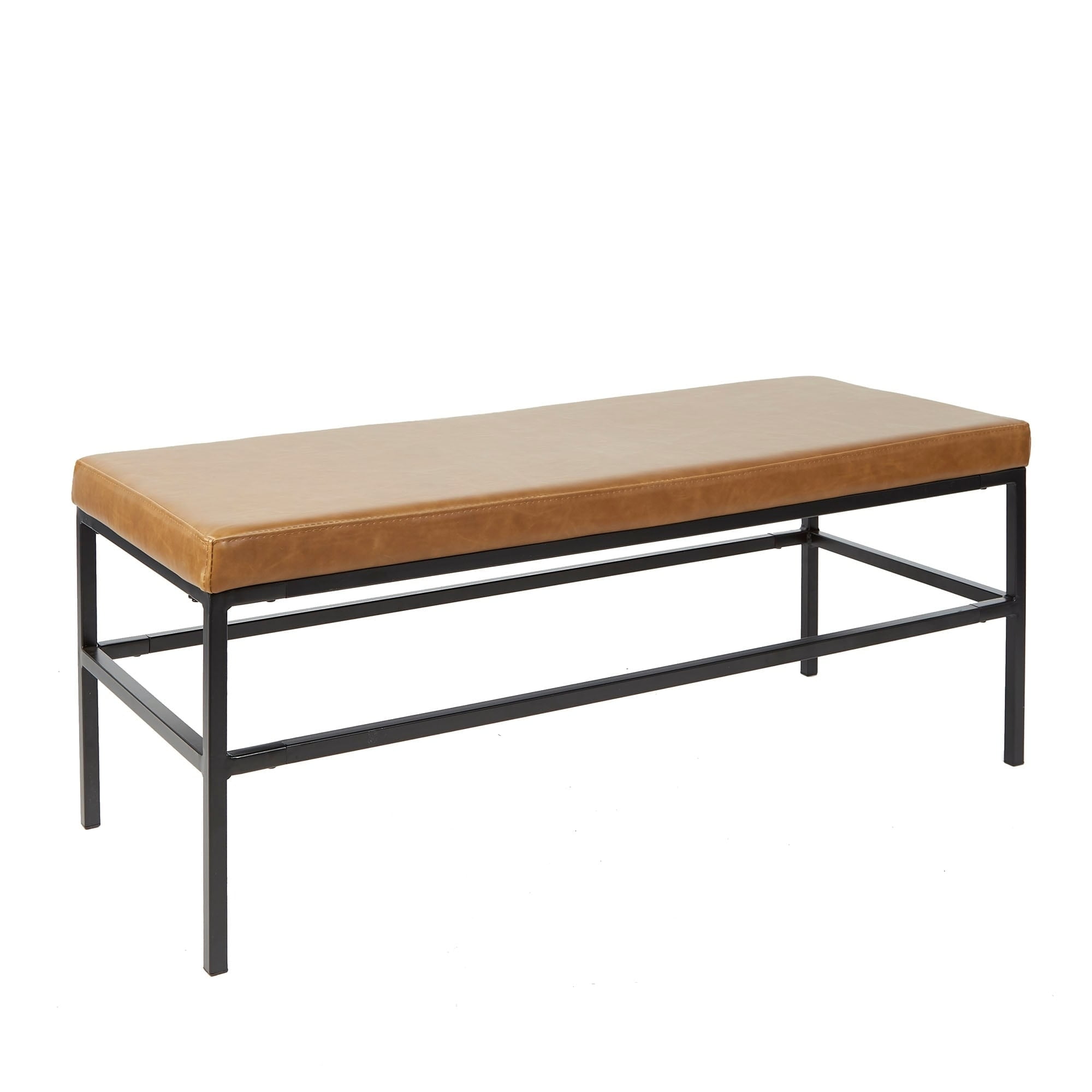 Silverwood Shelby Upholstered Square Bench, Metal frame, Cognac