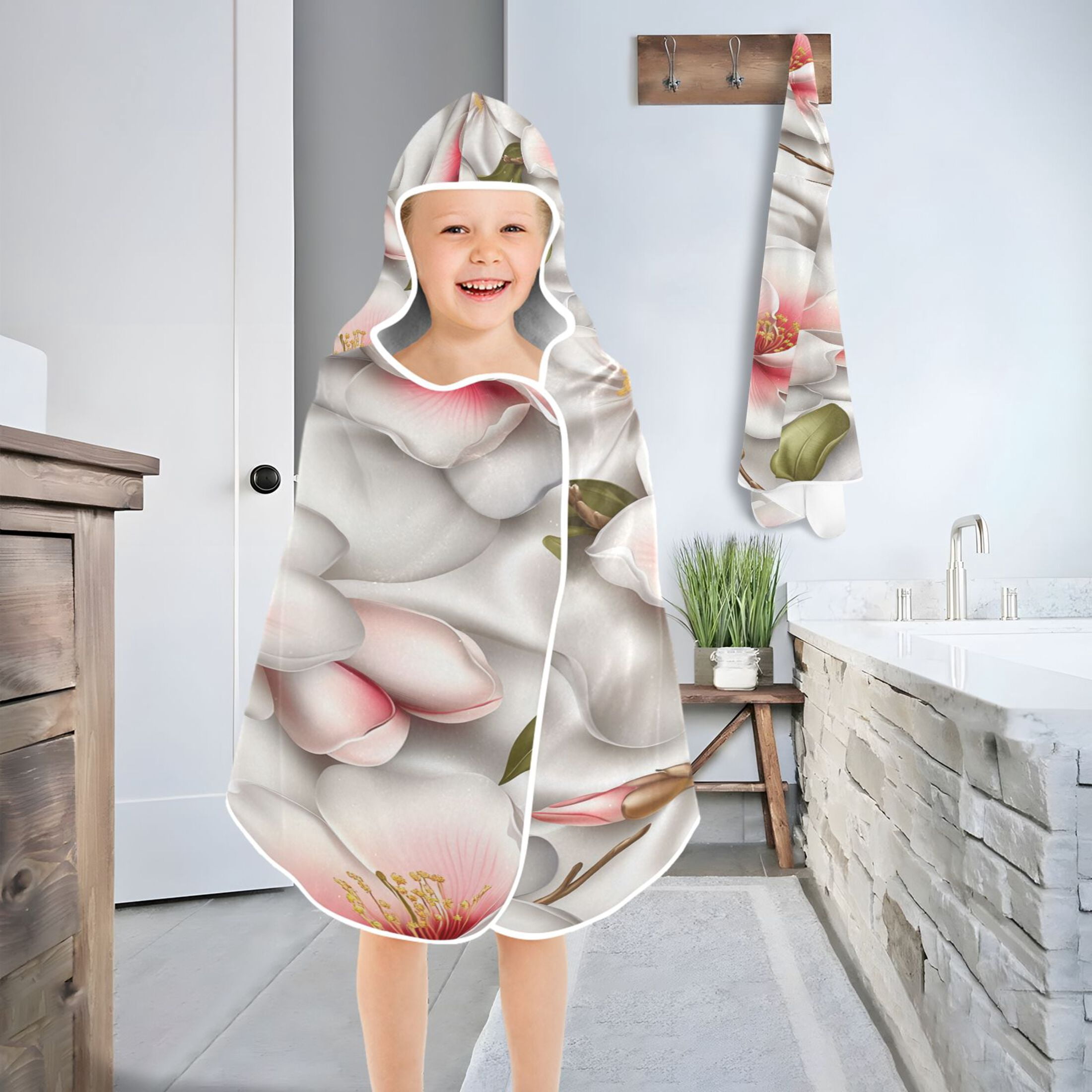 Botanical Garden Design 50x23.5" Baby Hooded Bath Towel Poncho, Quick-Dry and Triangle Pocket, Kids' Essential
