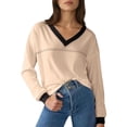 thumbnail image 2 of Only Moment Beige Women Long Sleeve Shirts V Neck Loose Fashion Casual Long Sleeve Shirt Comfy Blouse for Daily Wear and Office Work 2XL, 2 of 6