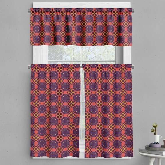 Ambesonne Abstract Valance & Curtain, Autumn Tones Vintage Style, 55"x24", Plum and Dark Coral
