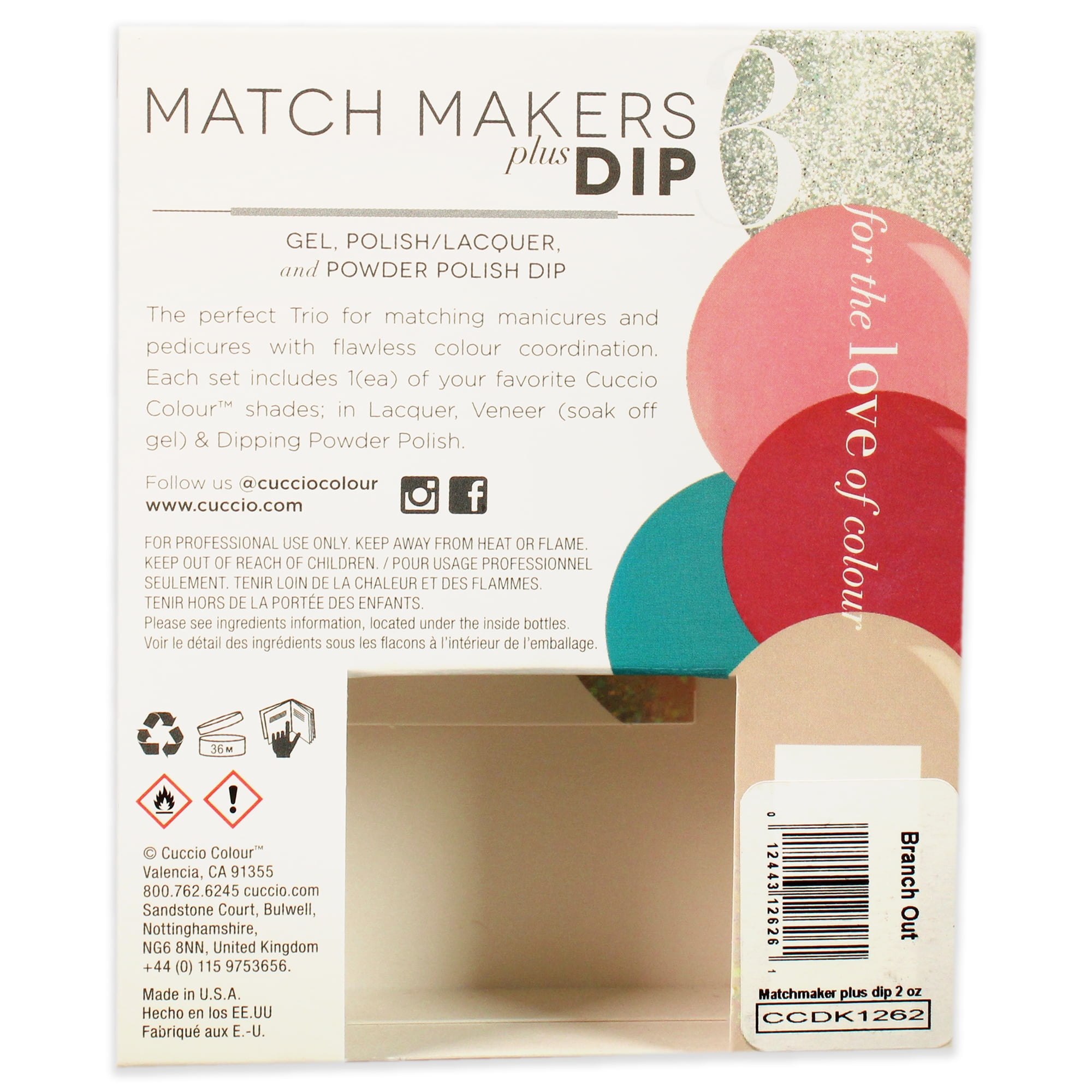 Cuccio Colour Match Makers Plus Dip Branch Out 3 Pc Gift Set - 1.6oz Pro Powder Polish Dip System, 0.44oz Veneer Soak Off Gel, 0.43oz Colour Nail Polish