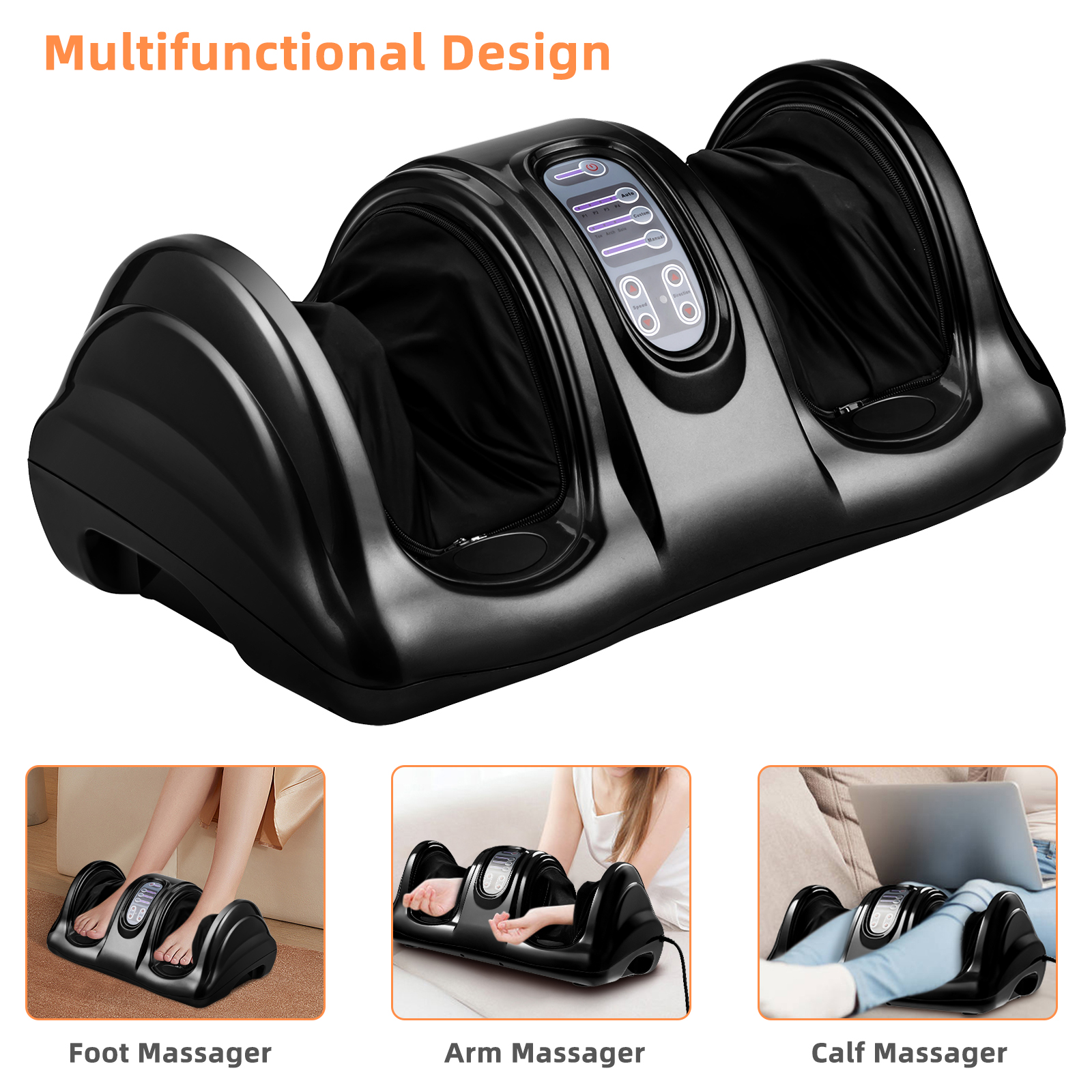 Giantex Foot Massager Machine, Electric Therapeutic Shiatsu Foot Calf Massager w/Kneading & Rolling for Foot & Ankle Pain, Black