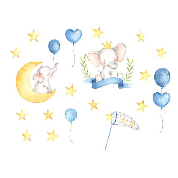 A Set of Elephant Moon Stars Balloons Wall Decals Wall Sticker Wall Decor for Bedroom Living Room Kitchen
