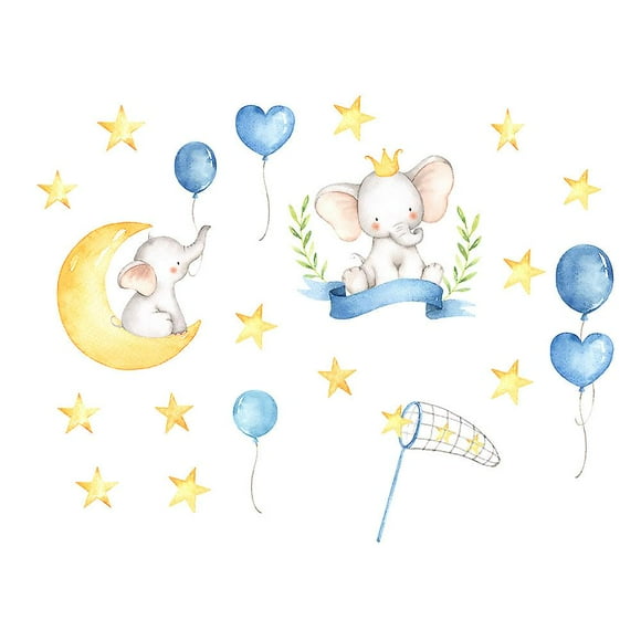 A Set of Elephant Moon Stars Balloons Wall Decals Wall Sticker Wall Decor for Bedroom Living Room Kitchen