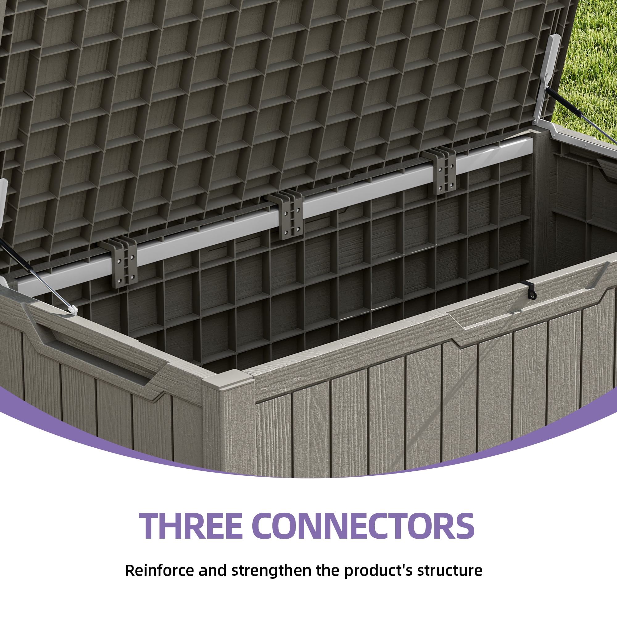Uforic 120 Gallon Large Resin Deck Box, Lockable Outdoor Storage Boxes ,Waterproof, Light Brown
