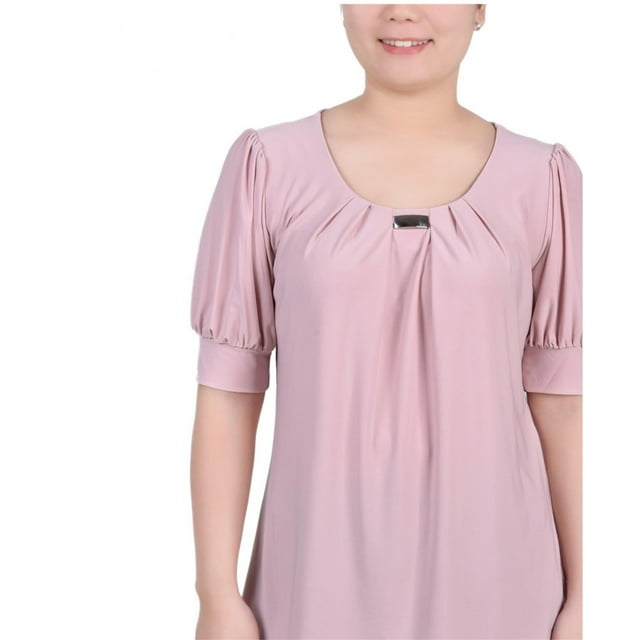 NY Collection Womens Balloon Sleeve Knit Blouse, Pink, Petite, P/PS