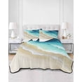 thumbnail image 2 of Twin Quilt Bedding Set, Teal Gradient Ocean Reversible Summer Quilt 3 Pieces, Ombre Watercolor Coastal Beach Waves Lightweight Bedspreads Coverlets with 2 Pillow Shams for All Seasons, 2 of 5