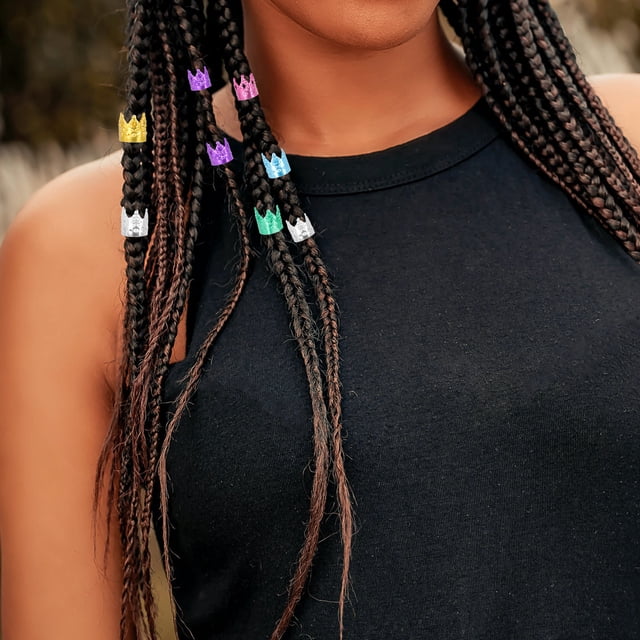 WEUVEB 100Pcs Decorative Metal Hair Braids Rings Crown Shape Dreadlocks Cuffs