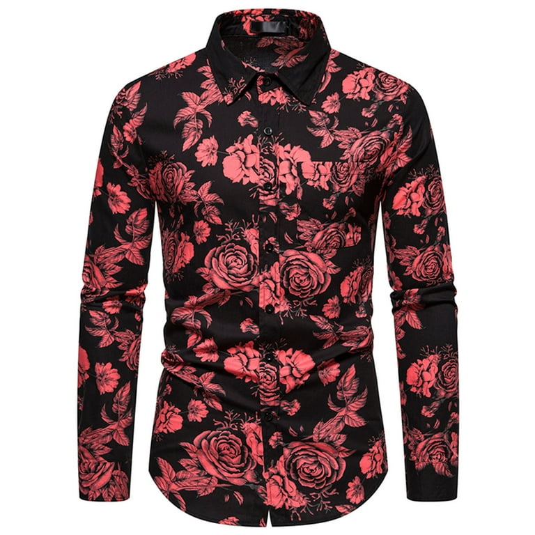 men's flower print dress shirt Leesechin Mens Floral Print Dress Shirt Flower Pattern Slim Fit Long Sleeve  Button Down Shirts S-2XL