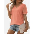 thumbnail image 4 of Womens Casual V Neck T Shirts Swiss Dotted Puffy Sheer Short Sleeve Blouses, 4 of 5