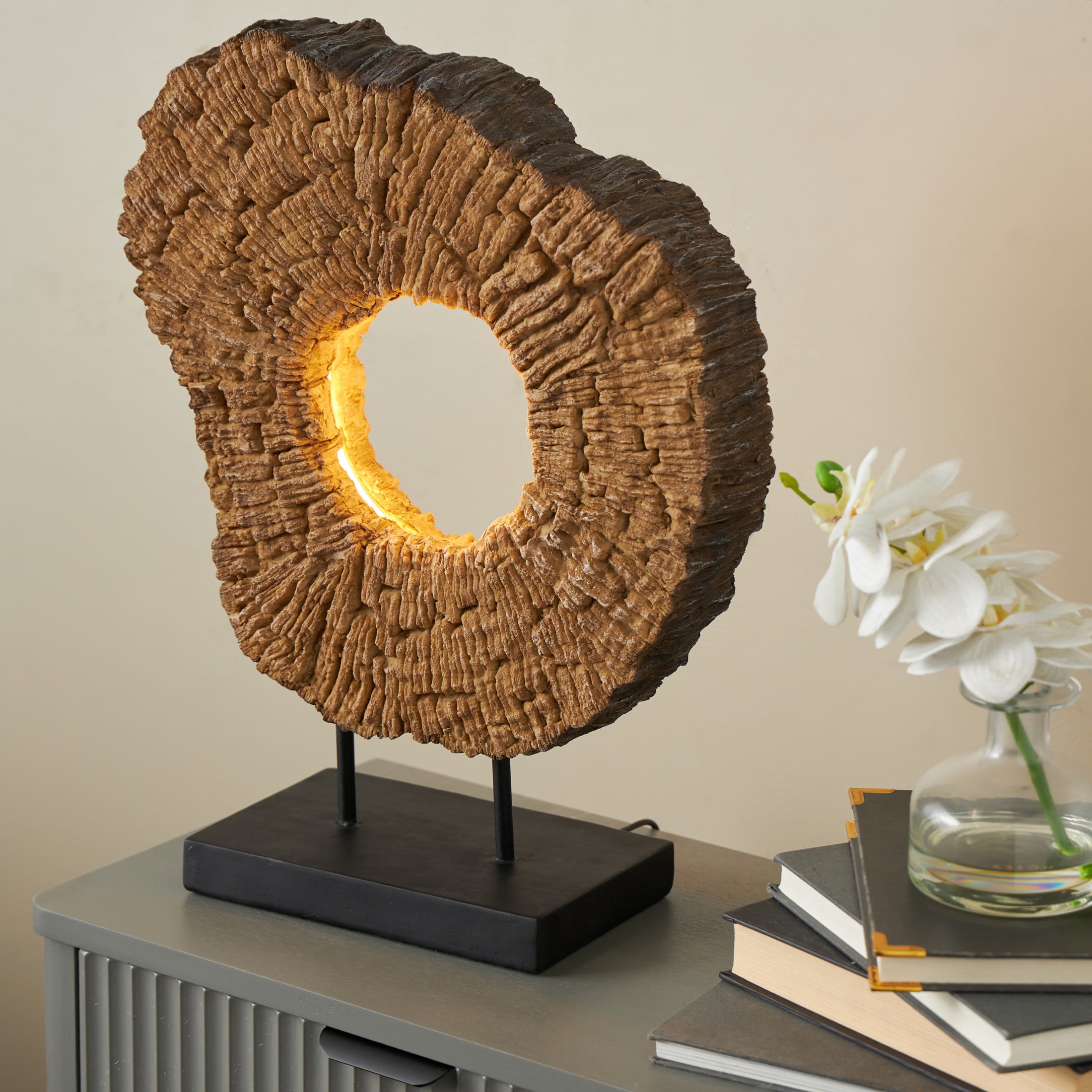 DecMode 18" Live Edge Brown Table Lamp with Shade