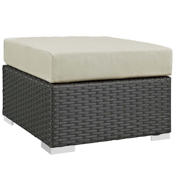 Modway Sojourn Aluminum and Rattan Patio Ottoman in Canvas/Antique Beige