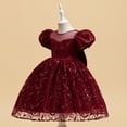 thumbnail image 2 of Flower Girls Embroidered Princess Dress Puff Sleeve Wedding Birthday Party Gown, 2 of 7
