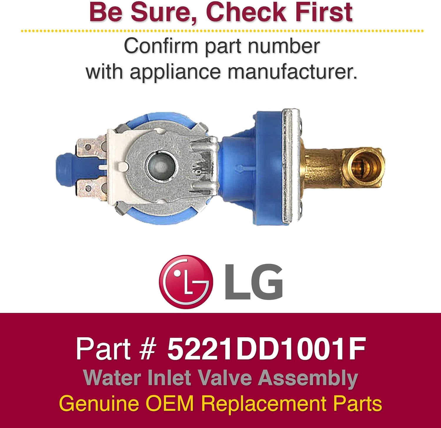 Genuine LG 5221DD1001F Dishwasher Water Inlet Valve