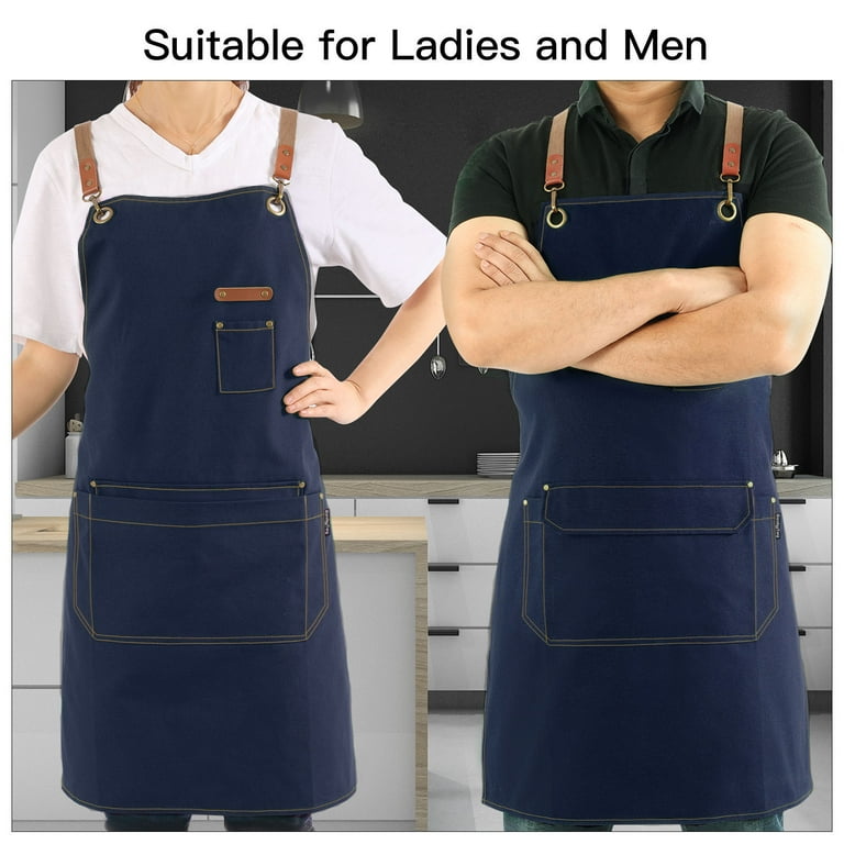 Magimate Blue Canvas Chef Apron, Adjustable, Large Pocket