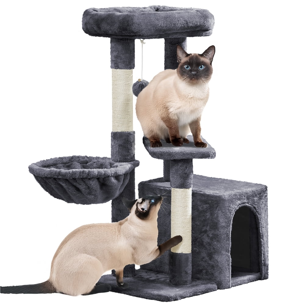 Yaheetech 34" Height Plush Cover Cat Tree with Condo and Sisal Ropes Posts, Dark Gray