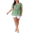 thumbnail image 2 of Agnes Orinda Women's Plus Size Summer Elegant Floral V Neck Peplum Blouse 2X Green, 2 of 6