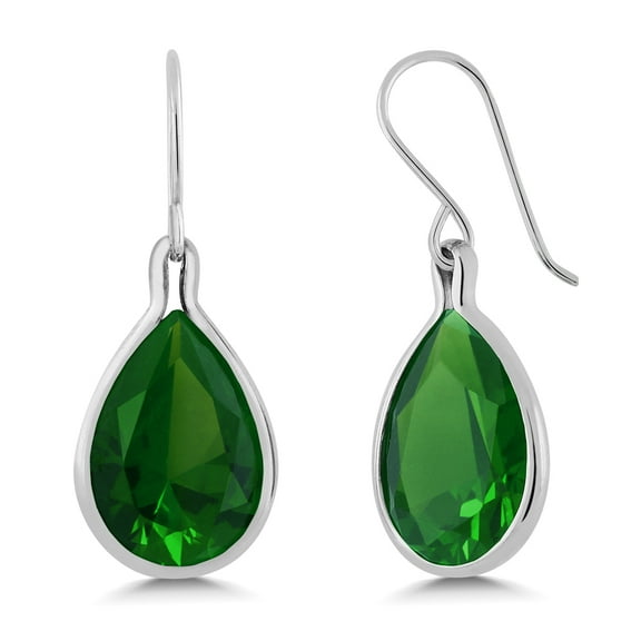 Gem Stone King 16.50 Cttw Green Simulated Emerald Dangle Earrings for Women | 925 Sterling Silver | Pear Shape 16X12MM | Fine Jewelry Gifts for Her Mom Women Wife