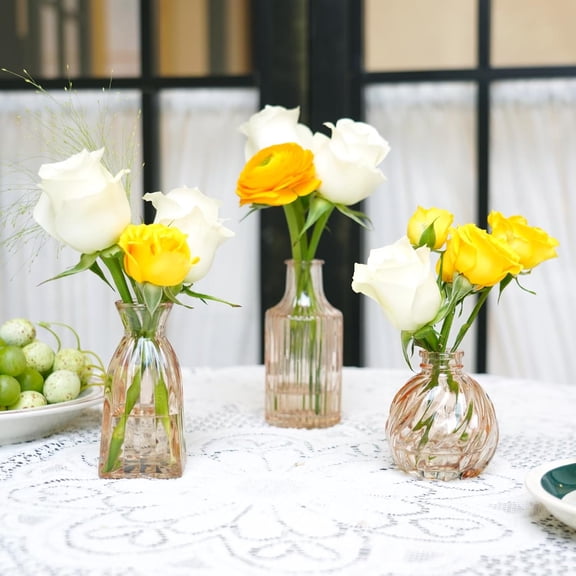 Champagne Bud Vases in Bulk 24 Packs Amber Glass Vase for Decor Centerpieces Small Ribbed Modern Vintage Floral Wedding Party Table Decoration Home Decor