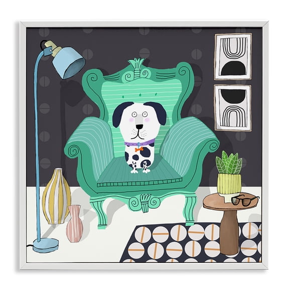 Stupell Industries Eclectic Dog in Modern Room White Framed Giclee Art, 17 x 17, by Carla Daly
