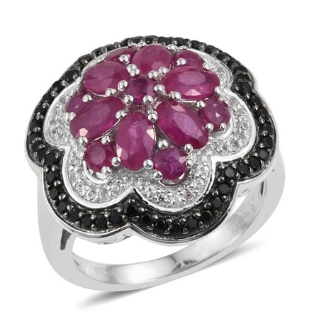 - 925 Sterling Silver Ruby Platinum Plated June Birthstone Anniversary Ring 3.4 Cttw