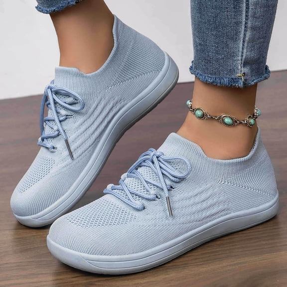 Women's Breathable Knit Lace-Up Sneakers, Lightweight Comfortable Casual Shoes, Footwear for Everyday Walking, Running and Outdoor Activities Blue 41