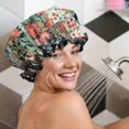 thumbnail image 5 of Shower Caps,Pioneer Flower Floral Print Pattern Waterproof Shower Cap for Women 4 Pieces,Double Reusable Hair Cover for Shower PEVA Elastic Stretch Hem, 5 of 7
