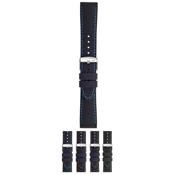 Morellato Livenza (Ec) Watch Strap - Black/Light Blue - 20mm - Chrome-plated Stainless Steel Buckle - EASY CLICK Collection