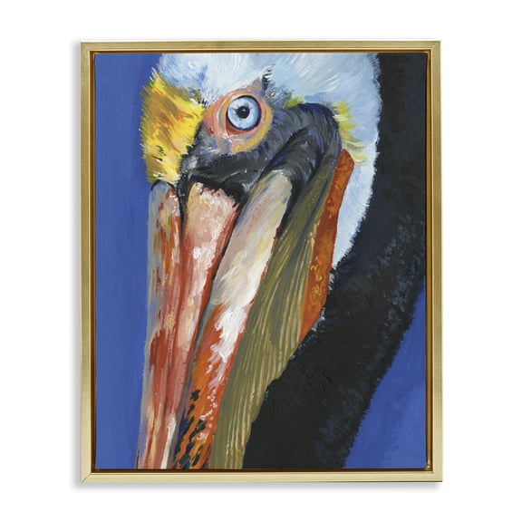 Stupell Industries Contemporary Bold Blue Pelican Portrait Gold Floating Frame Canvas Art, 17 x 21, by Jennifer Paxton Parker