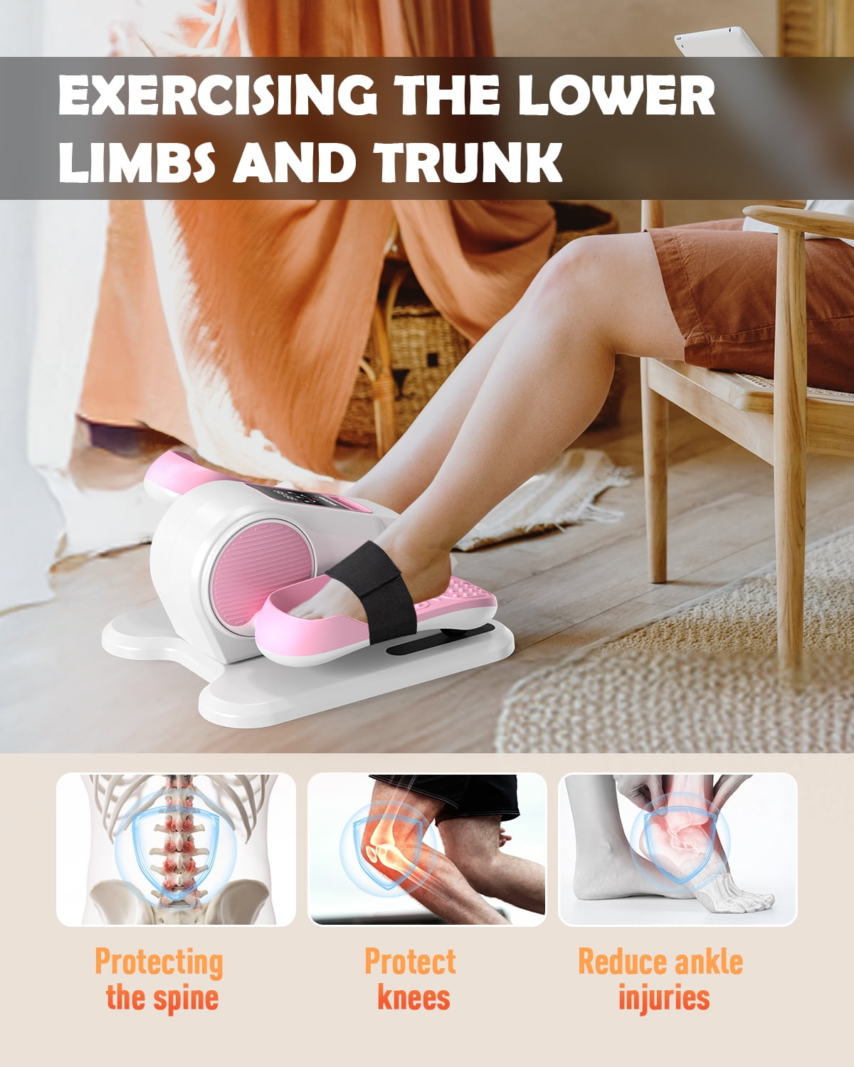 Yagud Under Desk Elliptical Machine, Electric Ellipse Leg Exerciser for Senior, 12 Adjustable Speeds Quiet and Portable Seated Pedal Exerciser for Training with Remote Control, Pink