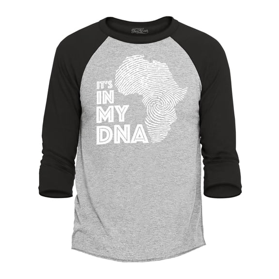 Shop4Ever Men's It's in My DNA African Pride Raglan Baseball Shirt X-Large Heather Grey/Black