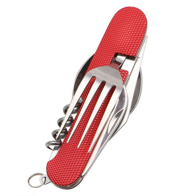 Couverts Multifonctions en Acier Inoxydable Cuillère Fourchette Pliable Couverts de Poche Séparés Vaisselle de Voyage Portable Extérieure