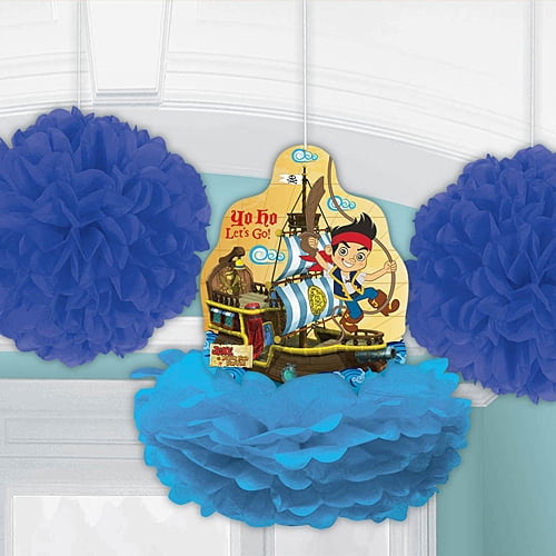 Disney Jake and the Neverland Fluff Characters Blue Paper Hanging Pom Poms