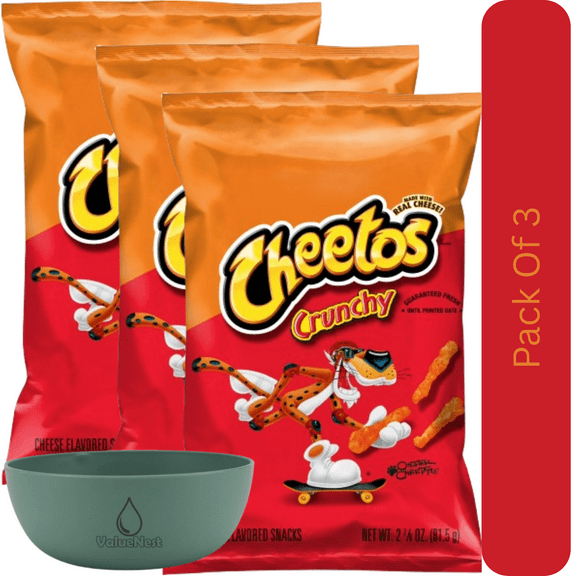 Cheetos Crunchy Cheese Snacks, Mini 2.875 oz Bag With Olive Green Bowl By ValueNest