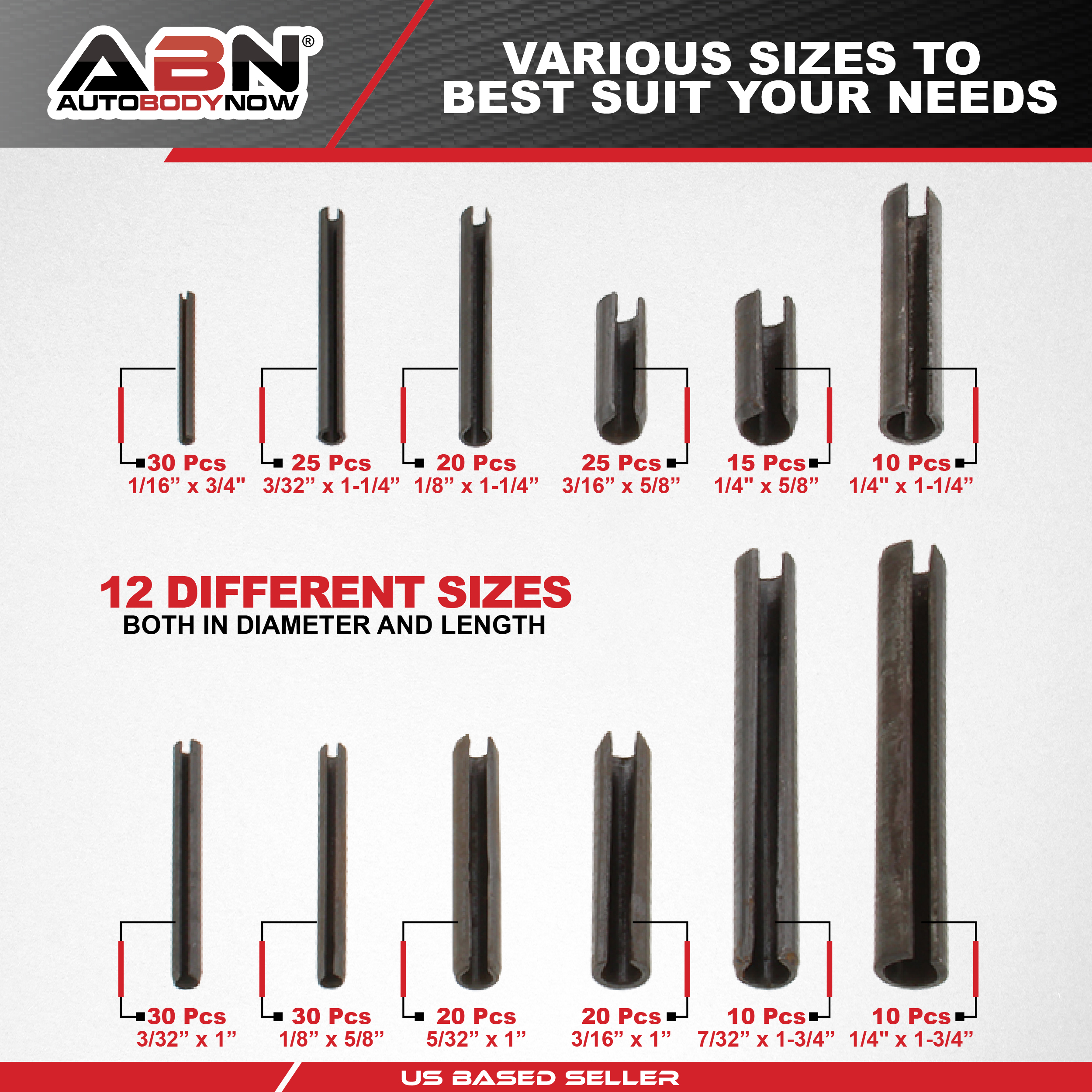 ABN Roll Pin Assortment Kit 245-Piece Set - Walmart.com